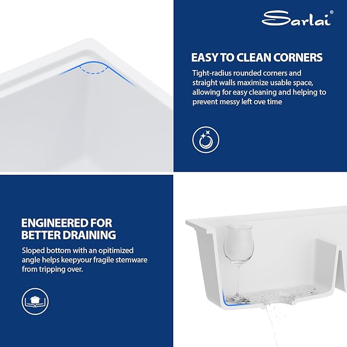 Sarlai 33 Granite Composite Kitchen Sink Double Bowl - 33"x19" White Granite Kitchen Sink Ledge Workstation White Undermount Double Bowl 50/50 Low Divide Quartz Classic Composite Under Counter Basin