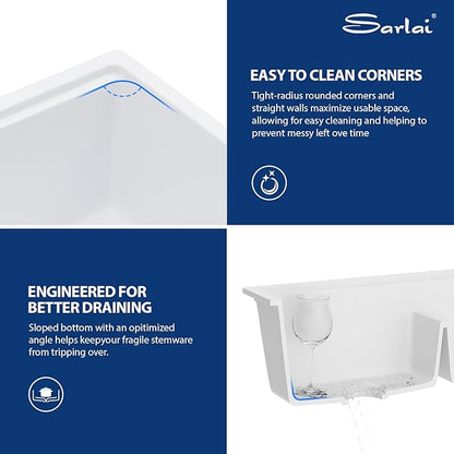 Sarlai 33 Granite Composite Kitchen Sink Double Bowl - 33"x19" White Granite Kitchen Sink Ledge Workstation White Undermount Double Bowl 50/50 Low Divide Quartz Classic Composite Under Counter Basin