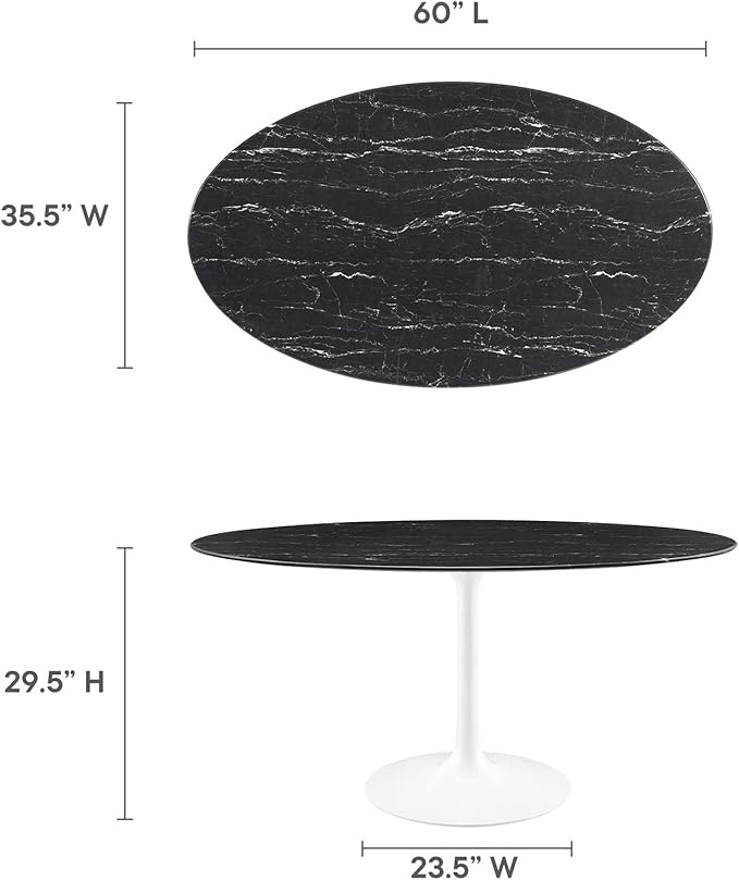 Modway Lippa Oval 60" Artificial Marble Mid-Century Modern Dining Table in White Black