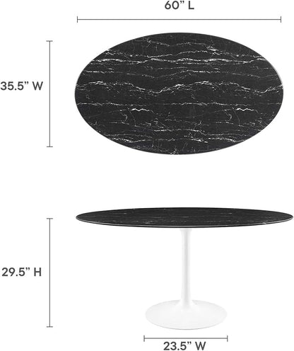 Modway Lippa Oval 60" Artificial Marble Mid-Century Modern Dining Table in White Black