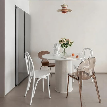 MIXL- Farmhouse White Dining Table, Large Round Kitchen Tables with Metal Base, White Dinner Table, Space Saving Dining Tables for Home, Kitchen, Dining Room and Restaurant