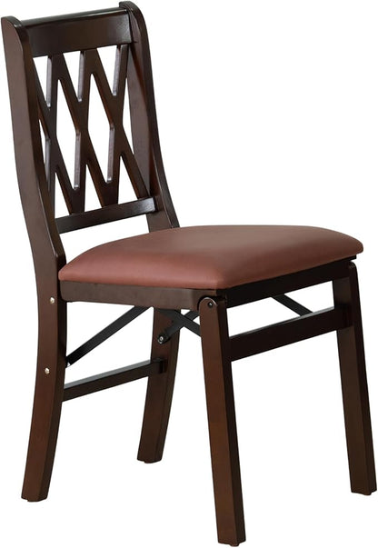 East West Furniture - PNC-MAH-26 – Plano Folding Solid Wood Dining Room Chairs with PU Leather Seat, 3-X Back Design, Set of 2, No Assembly Needed, Mahogany Wood Finish