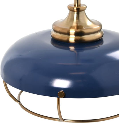Presley - Caged Dome Metal Ceiling Light, Brushed Brass and Navy Blue