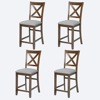 Ball & Cast Counter Height Stools Set of 4, 24" H X-Backrest Bar-Stool with Padded Seats, Rubber Wood Kitchen Dining Chairs for Counter-Table, 4 Piece Upholstered Barstools, Easy Assembly, Walnut