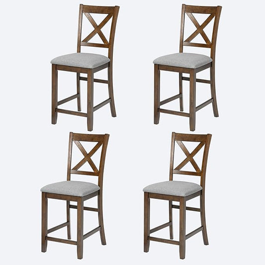 Ball & Cast Counter Height Stools Set of 4, 24" H X-Backrest Bar-Stool with Padded Seats, Rubber Wood Kitchen Dining Chairs for Counter-Table, 4 Piece Upholstered Barstools, Easy Assembly, Walnut