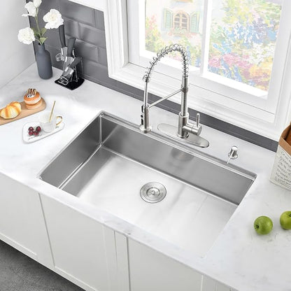 27 Inch Kitchen Sink Undermount-VASOYO 27x19 Stainless Steel Undermount Kitchen Sink Workstation 16 Gauge Deep Single Bowl Under Mount Sinks Basin with Cutting Board