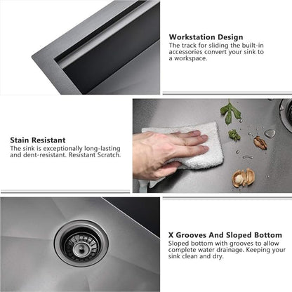 30 Inch Black Farmhouse Sink Workstation-VASOYO 30x22 Black Stainless Steel Kitchen Sink Undermount Farmhouse Sinks 16 Gauge Deep Single Bowl Apron Front Farm Sinks with Cutting Board