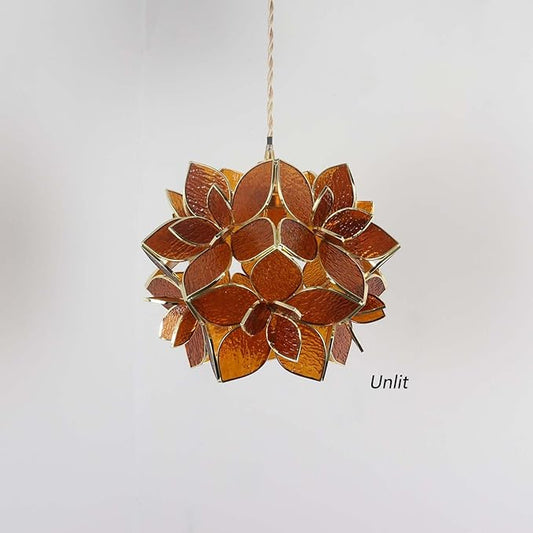 Bieye L11013 Petals Tiffany Style Stained Glass Ceiling Pendant Light for Home Decoration (Textured Amber, 12" Rose Lily)
