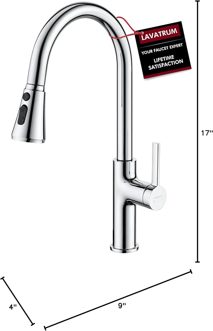 Kitchen Faucet with Pull Down Sprayer Tall Single Handle High Arc Kitchen Sink Faucet Faucet for Kitchen Sink 3-Function Sprayer 17 Inch,Chrome
