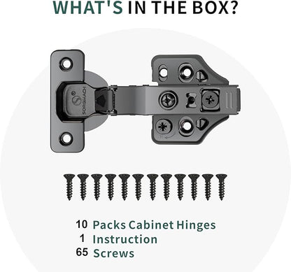 10 Pack Half Overlay Soft Close Cabinet Hinges 105° Frameless 3 Way Adjustable Soft Close Hinges for Cabinet Doors Kitchen Cabinet Door Hinges with Screws