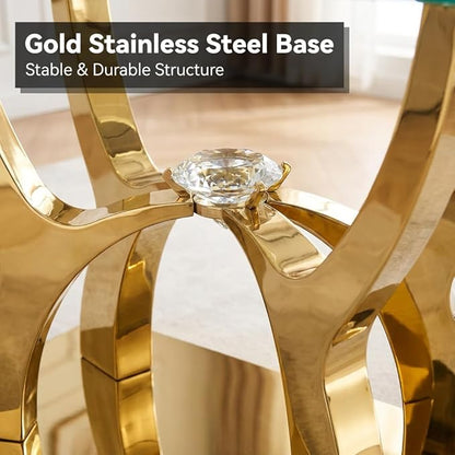 Large Glass Dining Table for 6-8,Gold Kitchen Table with Stainless Steel Base,68.9''Rectangle Dinner Table Glass Top,Modern Tables for Dining Room and Kitchen,Office,Sturdy Made(Table Only)