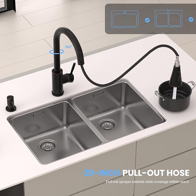 Touchless Kitchen Faucet with Pull-Down Sprayer, Kitchen Sink Faucet Stainless Steel Faucets with Soap Dispensor, Single Handle Hands-Free Sensor Suitable for 1 to 4 Hole Sink