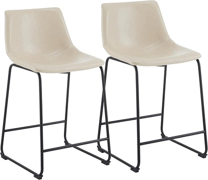 Harper & Bright Designs Vintage Style 24-Inch Armless Industrial Faux Leather Counter Stool with Metal Legs and Footrest for Kitchen Island, Cafe, Pub, Bar Counter, Cream and Black(Set of 2)