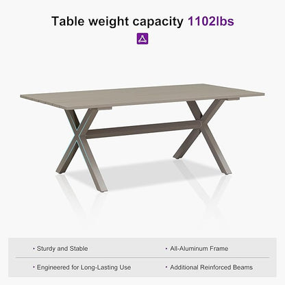 PURPLE LEAF Outdoor Dining Set with Waterproof Furniture Cover 9-Piece All-Weather Patio Set for 8 with Champagne Aluminum Table Rope Weave Chairs and Cushions, Champagne