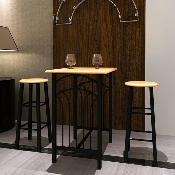 Black and Tan Dining Set for Two Modern Kitchen Table with Stools Space Saving Design Sturdy Steel Frame Rectangular Breakfast Bistro Set for Small Spaces