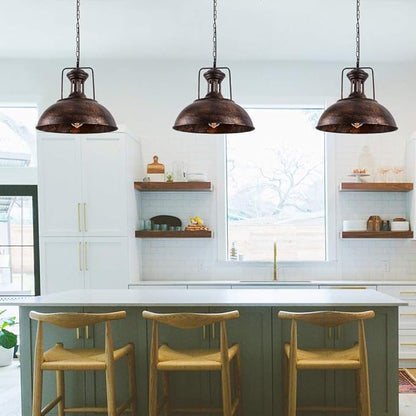 Lingkai 16.14" Farmhouse Pendant Light, Rustic Vintage Hanging Light Fixture Barn Dome Lampshade Ceiling Mount Lamp for Kitchen Island Dining Room