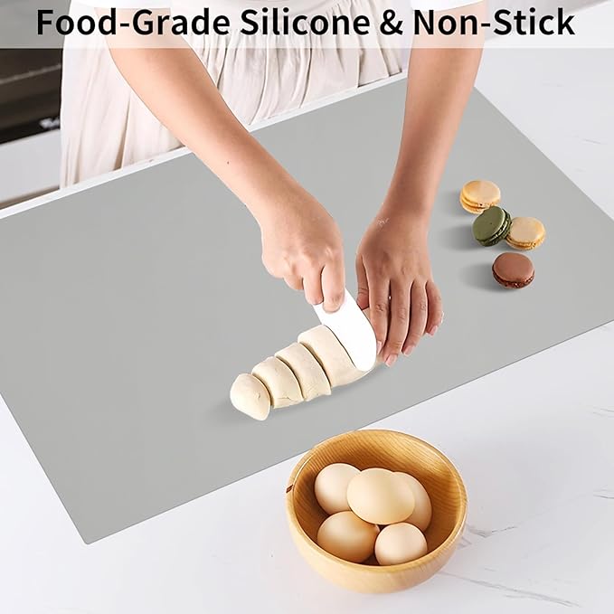 Silicone Mats for Kitchen Counter Thicker Extra Large Heat Resistant Mats Countertop Protector Liners for Bottom of Oven Air Fryer Coffee Maker, 24" x 16" x 2 mm, Grey