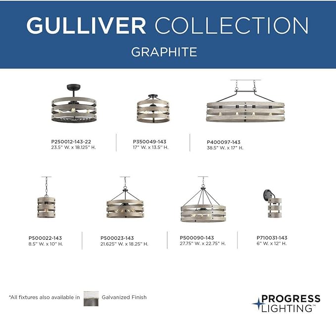 Progress Lighting P710031-143 Gulliver Sconce, Graphite, 12.00x6.00x6.00