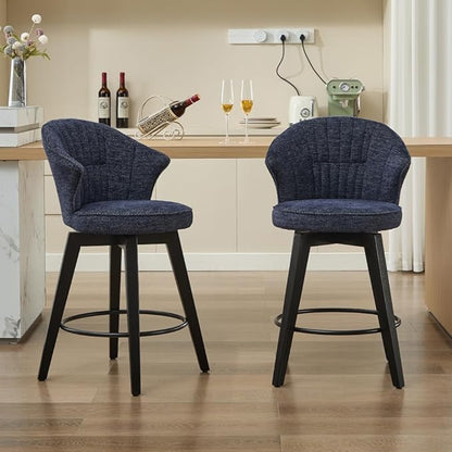 Set of 2 Counter Height Swivel Bar Stools, Chenille Upholstered Chairs with Wide Backrest for Bar, Kitchen Island, Dining Room, Dark Grey (Blue + Chenille + Foam)