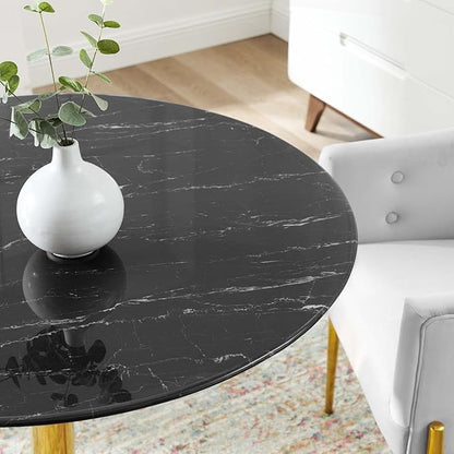 Modway Verne Round Artificial Marble 40" Dining Table in Gold Black
