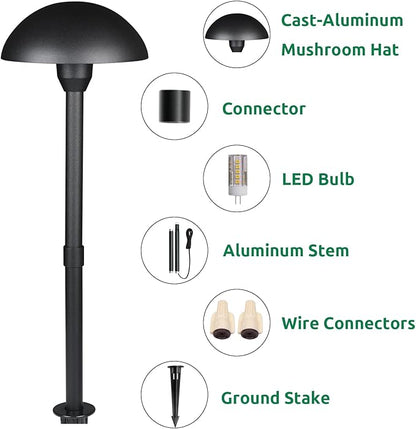 Lumina Lighting® Low Voltage Landscape Lighting Cast-Aluminum Path and Area Light Warm White 3W G4 LED Bulb and ABS Ground Stake Included for Yard Walkway Lawn PAL0107-BKLED4 (Black,4-Pack)