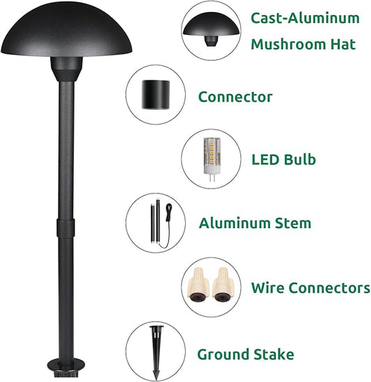 Lumina Lighting® Low Voltage Landscape Lighting Cast-Aluminum Path and Area Light Warm White 3W G4 LED Bulb and ABS Ground Stake Included for Yard Walkway Lawn PAL0107-BKLED4 (Black,4-Pack)
