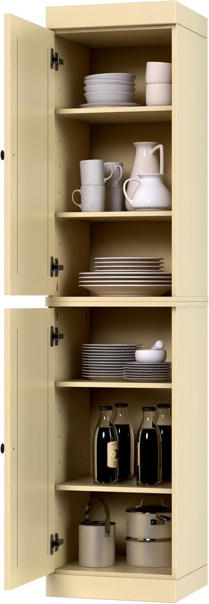 Palace Imports Solid Wood Kitchen Pantry - Narrow Storage Cabinet - Raised Panel Doors, Adjustable Shelves, Yellow, 16.5" Wide x 71.5" Tall, 100% Eco-Friendly Wood, Modular Pantry Cabinet Systems