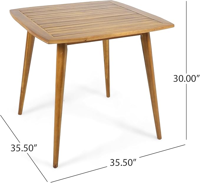 Penau Square Acacia Wood Dining Table, Toothpick Legs, Teak Finish, Modern Solid Wood Top, 35.50 x 35.50 x 30.00 Inchs, Seats 2-4, Indoor Kitchen Dining Accent Table