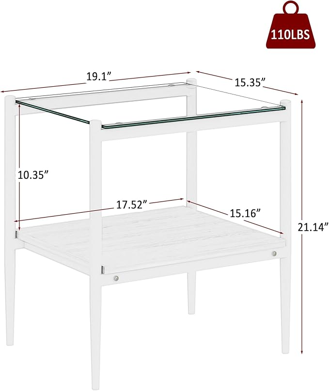 Set of 2 Glass End Table, 2-Layer Glass Living Room Table, Modern Tea Table Side Tables for Home Office Furniture