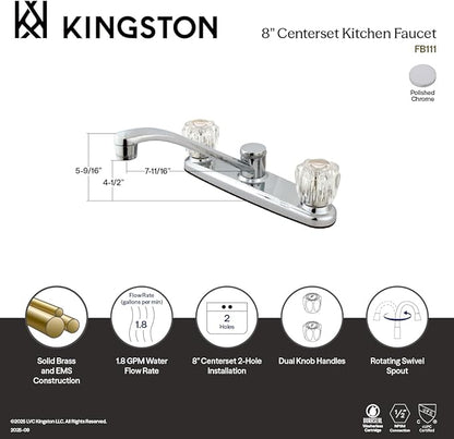 Kingston Brass FB111 7-5/8-Inch in Spout Reach Americana 8-Inch Kitchen Faucet Without Sprayer, Polished Chrome