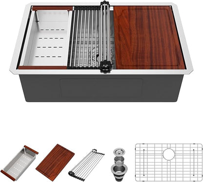27 Undermount Kitchen Sink - Beslend 27x19 Undermount Workstation Kichen Sinks Stainless Steel Single Bowl Ledge Under Counter Sinks16 Gauge 10 Inch Deep Kitchen Stages Basin 27"x19"x10"