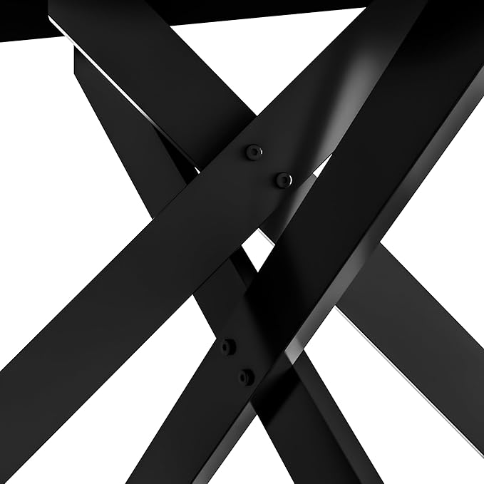 51" Rectangle Dining Table for 4 5 6 People, Modern Dining Room Tables with Black Chrome Metal X-Shaped Legs, Black Glass Dining Table Large Kitchen Table Family Dinner Table for Home Office