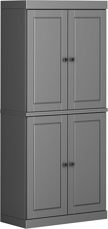 Palace Imports Solid Wood Kitchen Pantry Cabinet - 71.5" Tall x 32" Wide - Wooden Storage Cabinet with 4 Doors & Adjustable Shelves, Gray, 100% Renewable Eco-Friendly Wood, Made in Brazil