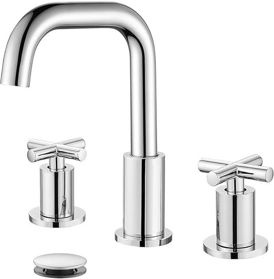 gotonovo 8 inch Widespread 3 Hole Bathroom Sink Faucet,2 Cross Handle Vanity Faucet Deck Mount Basin for Bathroom Sink 360° Swivel Spout with Pop Up Drain Polished Chrome