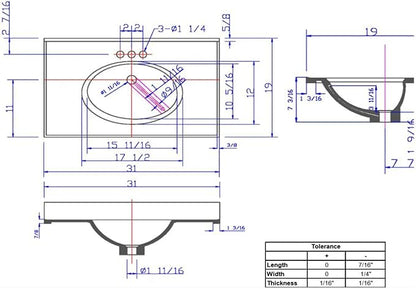 Design House Vanity Top with Sink, 4 in Backsplash, Cultured Marble, Centerset, Ivory, 31 in W x 19 in D x 10.45 in H, 586289
