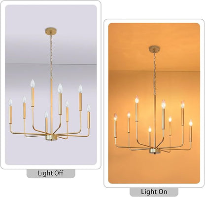 Gold Chandeliers, 8-Light Modern Dining Room Light Fixtures, Rustic Candle Hanging Pendant Light for Living Room Entryway Foyer Bedroom Kitchen