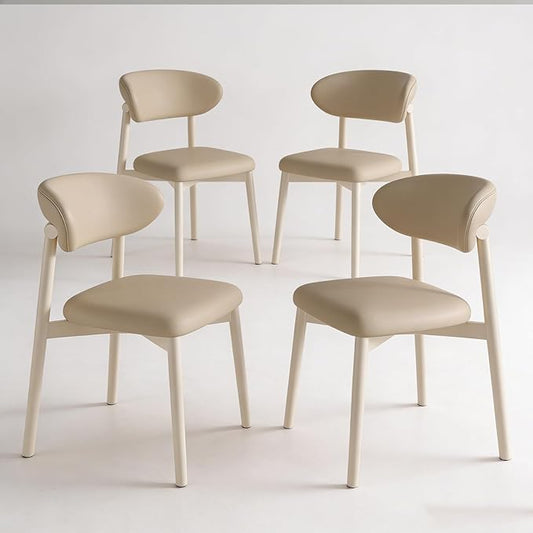 Mid Century Modern Dining Chairs, Upholstered Dining Room Chair with Rubber Wood Frame, Soft PU Leather, Kitchen Chairs Set of 4 for Farmhouse Living Room Dinner Cream/Khaki Leather