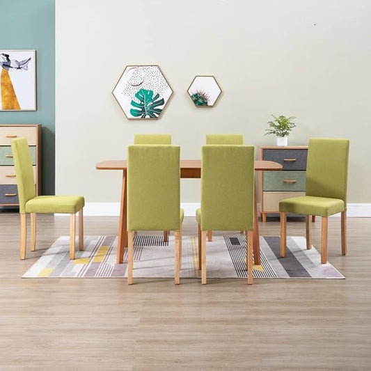 Green Fabric Dining Chair Set of 6 Modern Rubberwood Frame 7.9 x 6.5 x 14.7 in Comfy Accent Seating for Kitchen Dining Room Living Room Bedroom