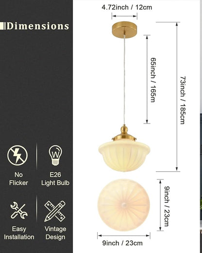 Schoolhouse Milk White Glass Pendant Light,9" Adjustable Hanging Pendant Light, Gold Mid Century Light Fixtures for Bedroom Diningroom Hallway Entryway