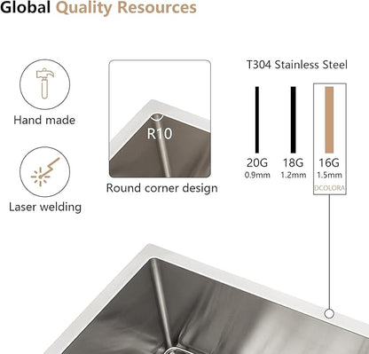 Dcolora 36" Extra Large Double Bowl Kitchen Sink Undermount 50/50 Split 16 Gauge 304 Stainless Steel Double Sinks, Round Corner 36"x19"x10" DC-U7740