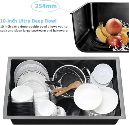 32 Inch Black Undermount Sink -Bokaiya 32x19 Undermount Kitchen Sink Deep Stainless Steel 18 Gauge Single Bowl Black Kitchen Sinks with Colander