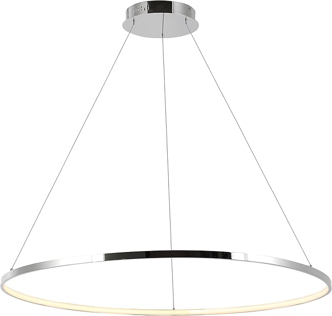 JONATHAN Y 35" Chrome Modern Integrated LED Pendant Light, Dimmable Round Hoop Chandelier for Kitchen Island, Dining Room, Adjustable Height Metal Hanging Light (JYL7220C)