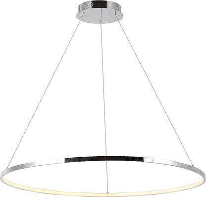 JONATHAN Y 35" Chrome Modern Integrated LED Pendant Light, Dimmable Round Hoop Chandelier for Kitchen Island, Dining Room, Adjustable Height Metal Hanging Light (JYL7220C)