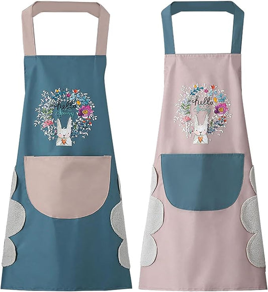 DILLMAN Women Kitchen Apron with Hand Wipe Pockets，Big Pocket,Hand-wiping, Waterproof for Cooking Baking