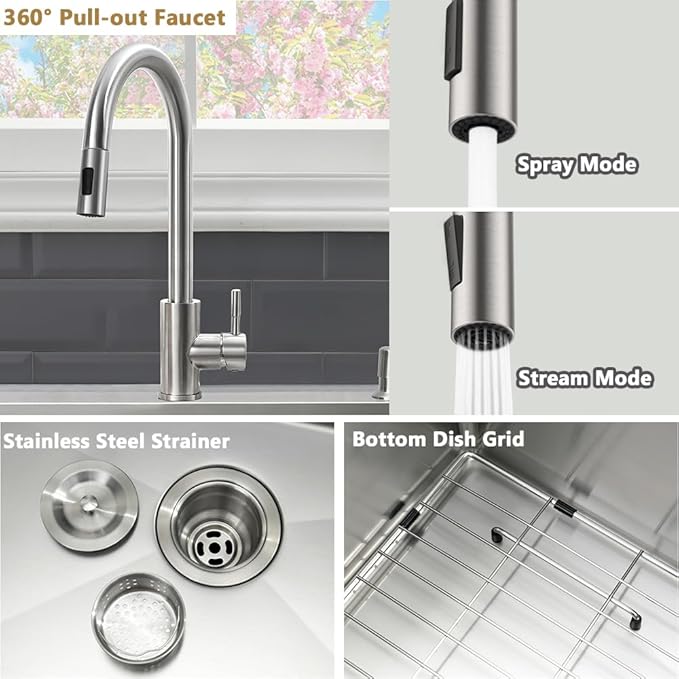33 x 22 Drop In Kitchen Sink and Faucet Combo Set-VASOYO Stainless Kitchen Sinks Drop In Topmount Stainless Steel Deep Single Bowl Overmount Sink with Faucet