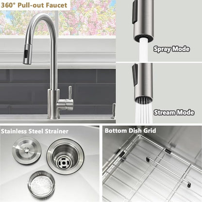 33 x 22 Drop In Kitchen Sink and Faucet Combo Set-VASOYO Stainless Kitchen Sinks Drop In Topmount Stainless Steel Deep Single Bowl Overmount Sink with Faucet
