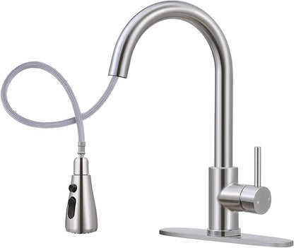 FGKQ Kitchen Faucet with Pull Down Sprayer,Kitchen Sink Faucet with Sprayer and Deck, Commercial Faucet for Kitchen Sink Stainless Steel,Single Handle, Suitable for RV/Bar Sink,Brushed Nickel