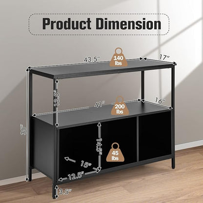 LOKO Buffet Cabinet with Open Shelves, Freestanding Kitchen Cabinet with 3-Cube Compartments, Coffee Bar Credenza Sideboard, 43.5 x 17 x 35 inches (Black)