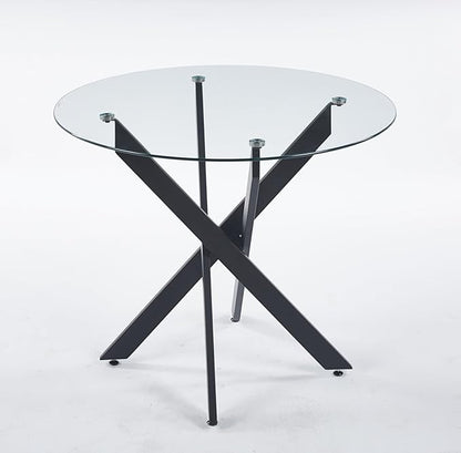 Round Glass Dining Table 35.4'' Inch Modern Round Kitchen Table with Metal Legs Durable Stylish Dinner Table for Dining Room Kitchen