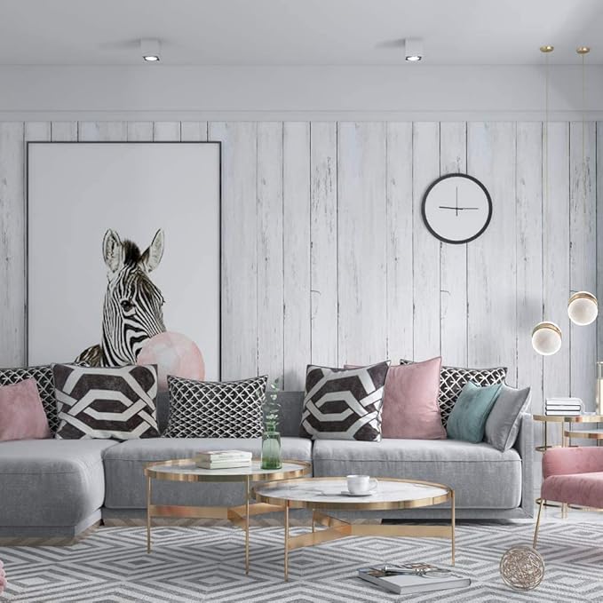 Abyssaly White Gray Wood Paper 17.71 in X 1003.9 in Self-Adhesive Removable Peel and Stick Wallpaper Decorative Wall Covering Vintage Wood Panel Interior Film for Home Decoration